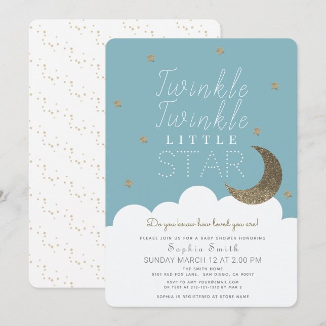 Twinkle Twinkle Little Star Blue Boy Baby Shower Invitation (Front/Back)