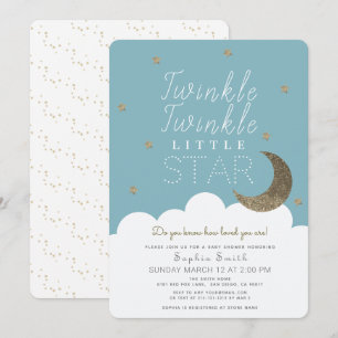 Twinkle Twinkle Little Star Blue Boy Baby Shower Invitation