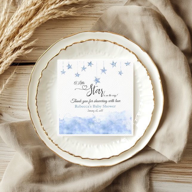 Twinkle Twinkle Little Star Blue Boy Baby Shower Napkin (Creator Uploaded)