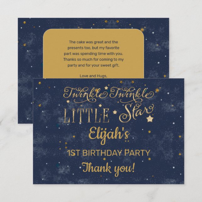 Twinkle Twinkle Little Star Boy 1st Birthday Party Thank You Card (Front/Back)