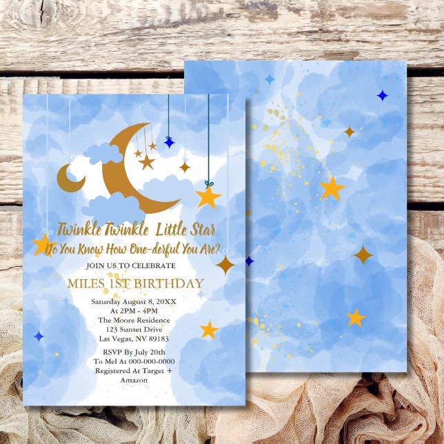 Twinkle Twinkle Little Star Boy First Birthday Invitation (Creator Uploaded)