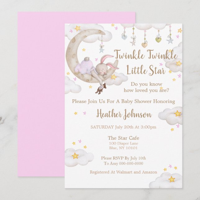 Twinkle Twinkle Little Star Bunny Baby Shower Invitation (Front/Back)