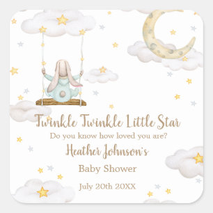 Twinkle Twinkle Little Star Bunny Baby Shower Square Sticker