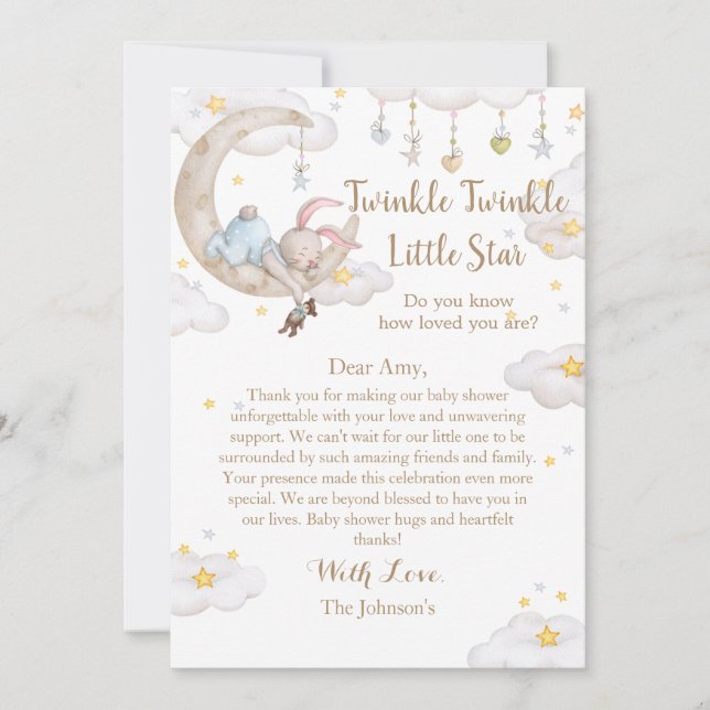 Twinkle Twinkle Little Star Bunny Baby Shower Thank You Card (Front)