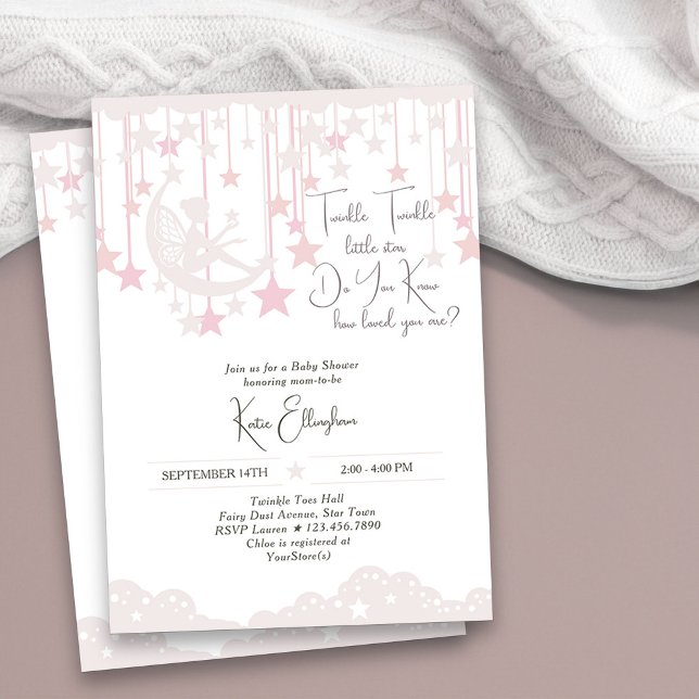 Twinkle Twinkle Little Star Fairy Pink Baby Shower Invitation (Twinkle Twinkle Little Star Girl Baby Shower Invitation)
