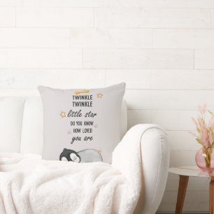 Twinkle, Twinkle Little Star for Sleep Penguin T- Throw Pillow