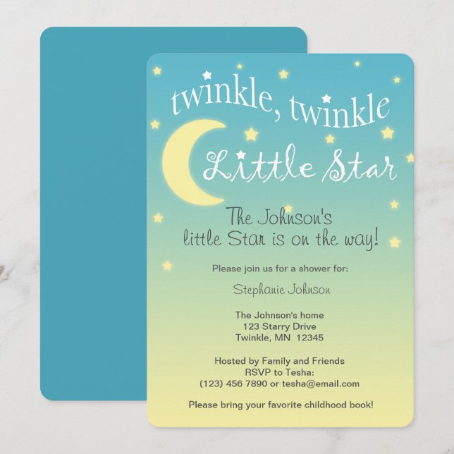 Twinkle Twinkle little star gender neutral invite (Front/Back)
