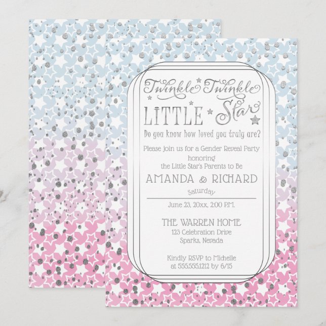 Twinkle Twinkle Little Star Gender Reveal Party Invitation (Front/Back)