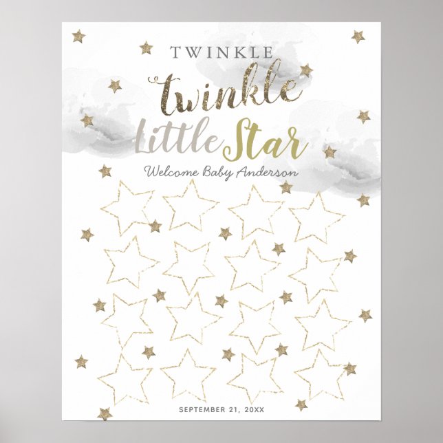 Twinkle Twinkle Little Star Grey Guest Book Sign (Front)