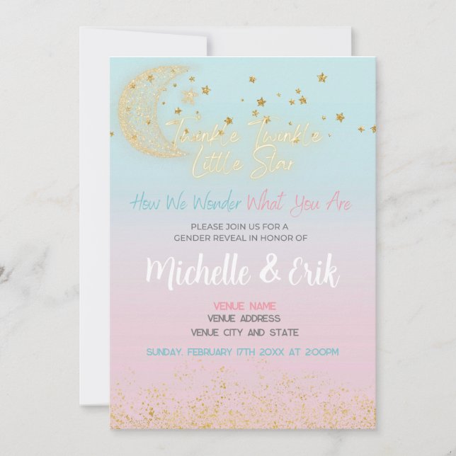 Twinkle Twinkle Little Star How We Wonder  Invitation (Front)