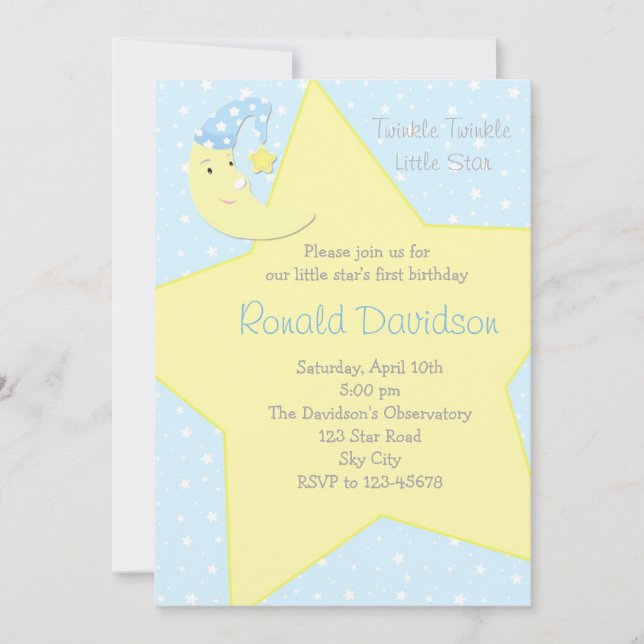 Twinkle Twinkle Little Star Invitation - with Moon (Front)