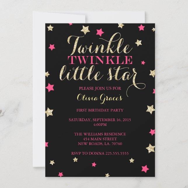 Twinkle Twinkle Little Star Invitations d'annivers (Devant)