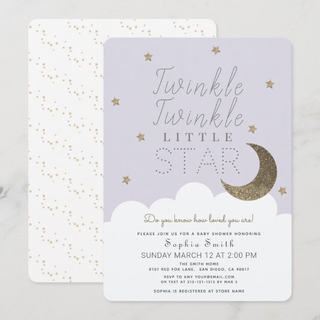 Twinkle Twinkle Little Star Lilac Baby Shower Invitation (Front/Back)