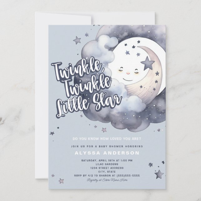 Twinkle Twinkle Little Star Moon Baby Shower Invitation (Front)
