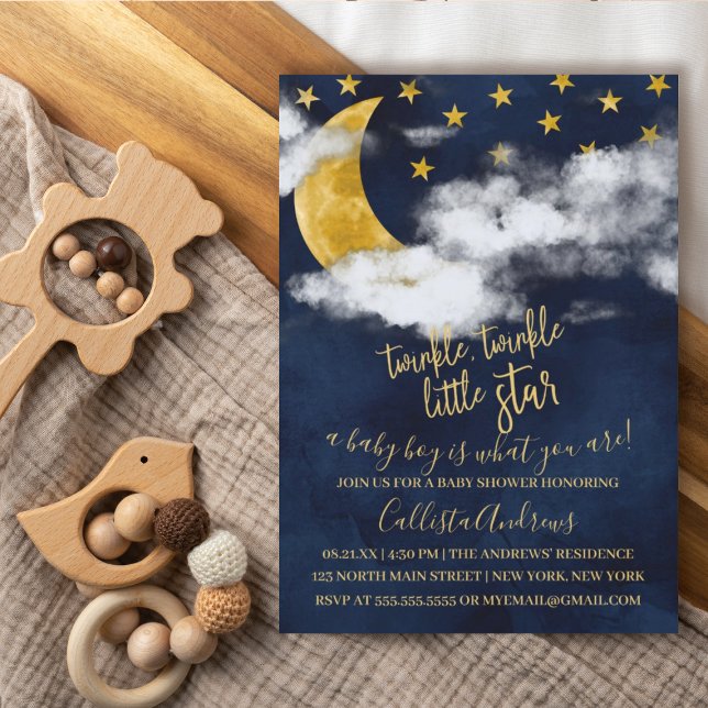 Twinkle Twinkle Little Star Moon Boy Baby Shower Invitation (Creator Uploaded)