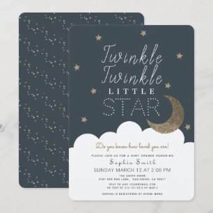 Twinkle Twinkle Little Star Navy Blue Baby Shower Invitation