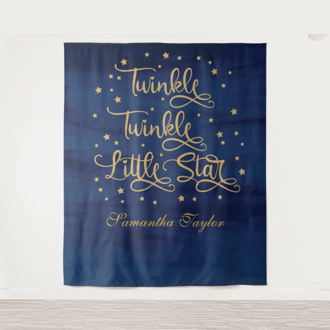Twinkle Twinkle Little Star Navy Gold Glitter Tapestry (Front)