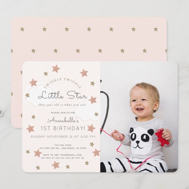 Twinkle Twinkle Little Star Photo Birthday Invitation (Front/Back)