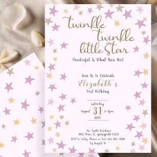 Twinkle Twinkle Little Star Pink Girl 1st Birthday Invitation