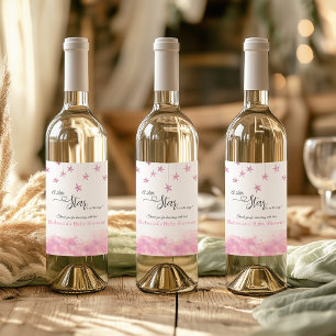 Twinkle Twinkle Little Star Pink Girl Baby Shower Wine Label