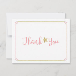 Twinkle Twinkle Little Star Pink Gold Thank You Card