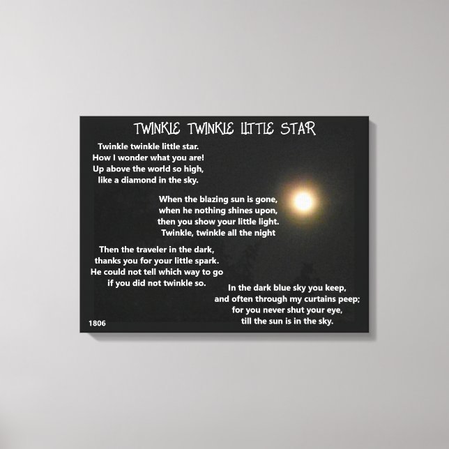 TWINKLE TWINKLE LITTLE STAR poem  Canvas Print (Front)