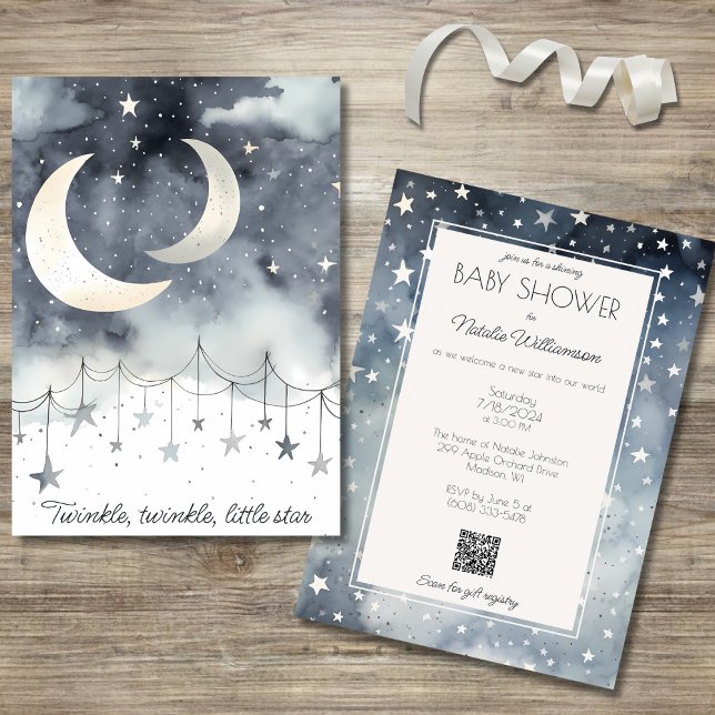 Twinkle, Twinkle, Little Star QR Code Baby Shower  Invitation (Creator Uploaded)
