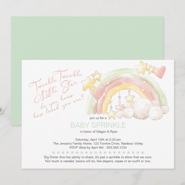 Twinkle Twinkle Little Star Rainbow Baby Sprinkle Invitation (Front/Back)