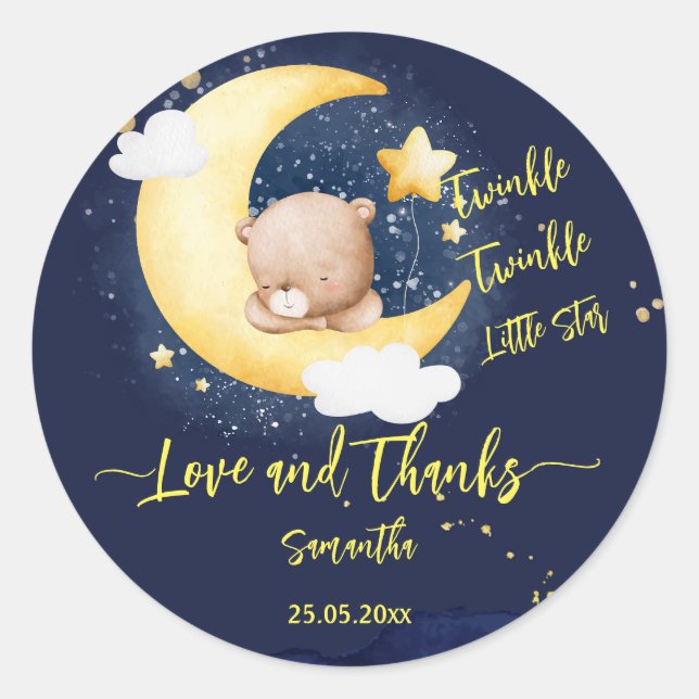 Twinkle twinkle little star teddy bear baby shower classic round sticker (Front)