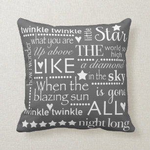 Twinkle Twinkle Little Star Word Art Design GRAY Throw Pillow