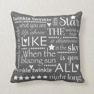 Twinkle Twinkle Little Star Word Art Design GRAY Throw Pillow