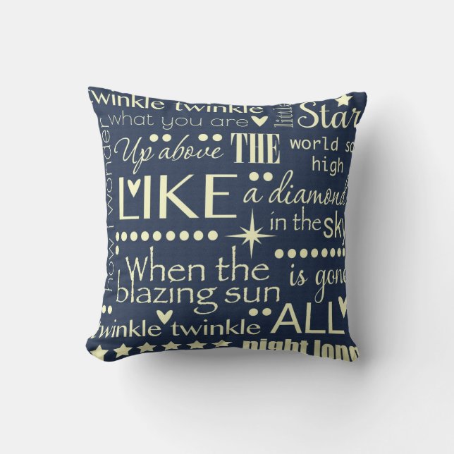 Twinkle Twinkle Little Star Word Art Design Throw Pillow (Front)