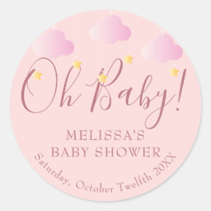 Twinkle Twinkle Oh Baby Pink Baby Shower Classic Round Sticker