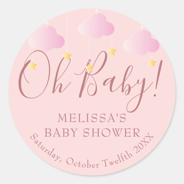Twinkle Twinkle Oh Baby Pink Baby Shower Classic Round Sticker (Front)