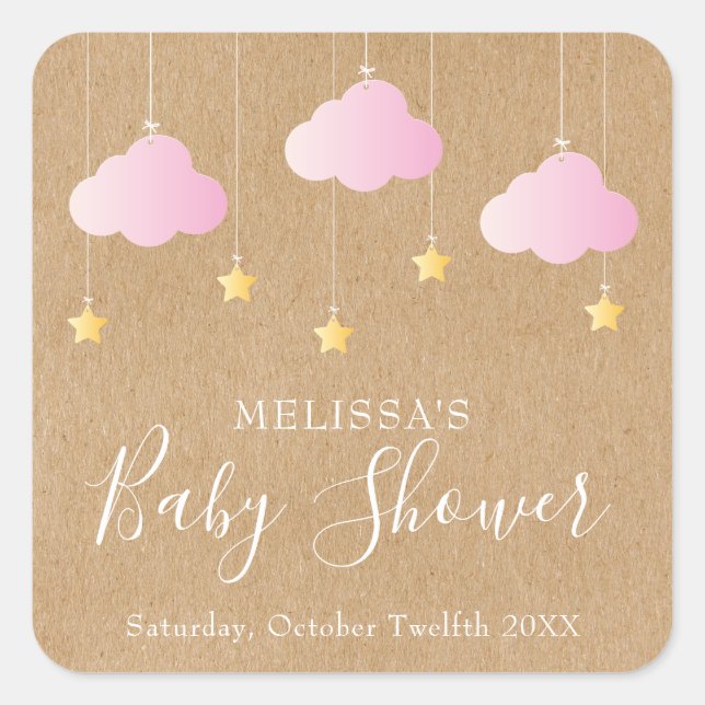Twinkle Twinkle Pink Baby Girl Shower / Sprinkle Square Sticker (Front)