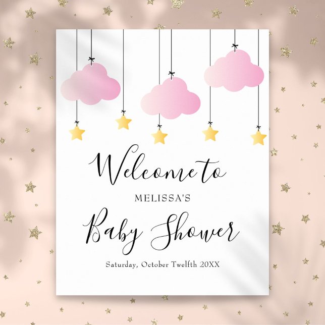 Twinkle Twinkle rose fille Affiche de bienvenue Ba (Twinkle Twinkle Pink Girl Baby Shower Welcome Sign)
