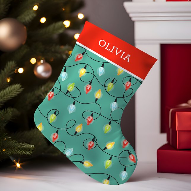 Twinkling Christmas Lights Personalized Name Small Christmas Stocking (Creator Uploaded)