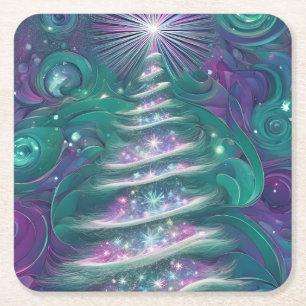Twinkling Christmas Tree Square Paper Coaster