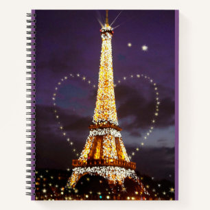 Twinkling Eiffel Tower with Heart Notebook