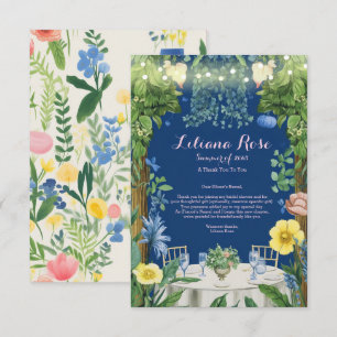Twinkling Lights Blue Floral Garden Bridal Shower Thank You Card