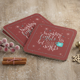 Twinkling Lights Hot Cocoa Nights ID593 Square Paper Coaster