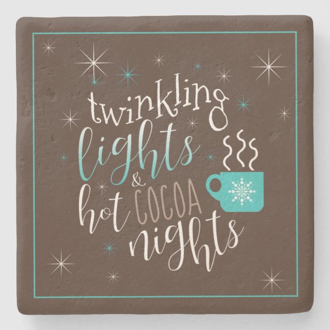 Twinkling Lights Hot Cocoa Nights ID593 Stone Coaster (Front)