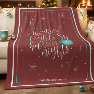 Twinkling Lights Hot Cocoa Nights Typography ID593 Fleece Blanket