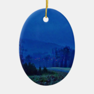Twinkling Lights in a Blue Mountain Mist Ceramic Ornament