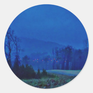 Twinkling Lights in a Blue Mountain Mist Classic Round Sticker