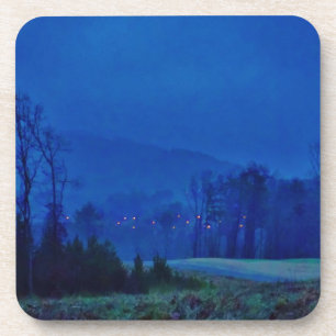 Twinkling Lights in a Blue Mountain Mist Coaster
