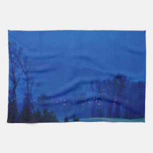 Twinkling Lights in a Blue Mountain Mist Kitchen Towel