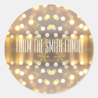 Twinkling lights personalized Christmas Classic Round Sticker
