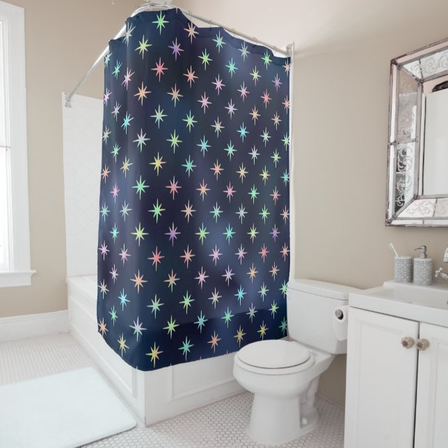 Twinkling Pastel Stars Navy Blue Trendy Glam (In Situ)