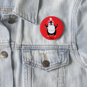 Twinkling Penguin with Christmas Lights 2 Inch Round Button